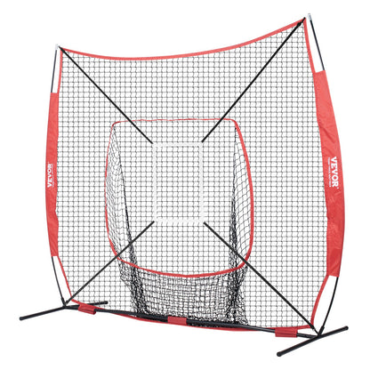 7x7 ft Baseball Softball Training Net, Portable Baseball Training Net for Hitting Batting Catching Pitching, Backstop Baseball Equipment with Hoop Frame, Carrying Bag, Strike Zone, Ball, Batting Tee
