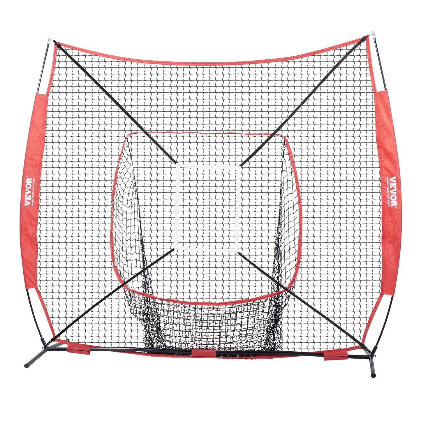 7x7 ft Baseball Softball Training Net, Portable Baseball Training Net for Hitting Batting Catching Pitching, Backstop Baseball Equipment with Hoop Frame, Carrying Bag, Strike Zone, Ball, Batting Tee
