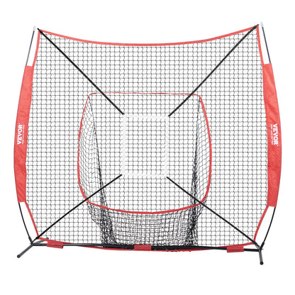 7x7 ft Baseball Softball Training Net, Portable Baseball Training Net for Hitting Batting Catching Pitching, Backstop Baseball Equipment with Hoop Frame, Carrying Bag, Strike Zone, Ball, Batting Tee