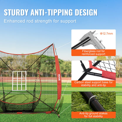 7x7 ft Baseball Softball Training Net, Portable Baseball Training Net for Hitting Catching Pitching, Backstop Equipment with Bow, Carrying Bag, Strike Zone, 12 Balls, Tee and Ball Collector