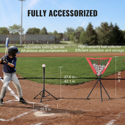 7x7 ft Baseball Softball Training Net, Portable Baseball Training Net for Hitting Catching Pitching, Backstop Equipment with Bow, Carrying Bag, Strike Zone, 12 Balls, Tee and Ball Collector