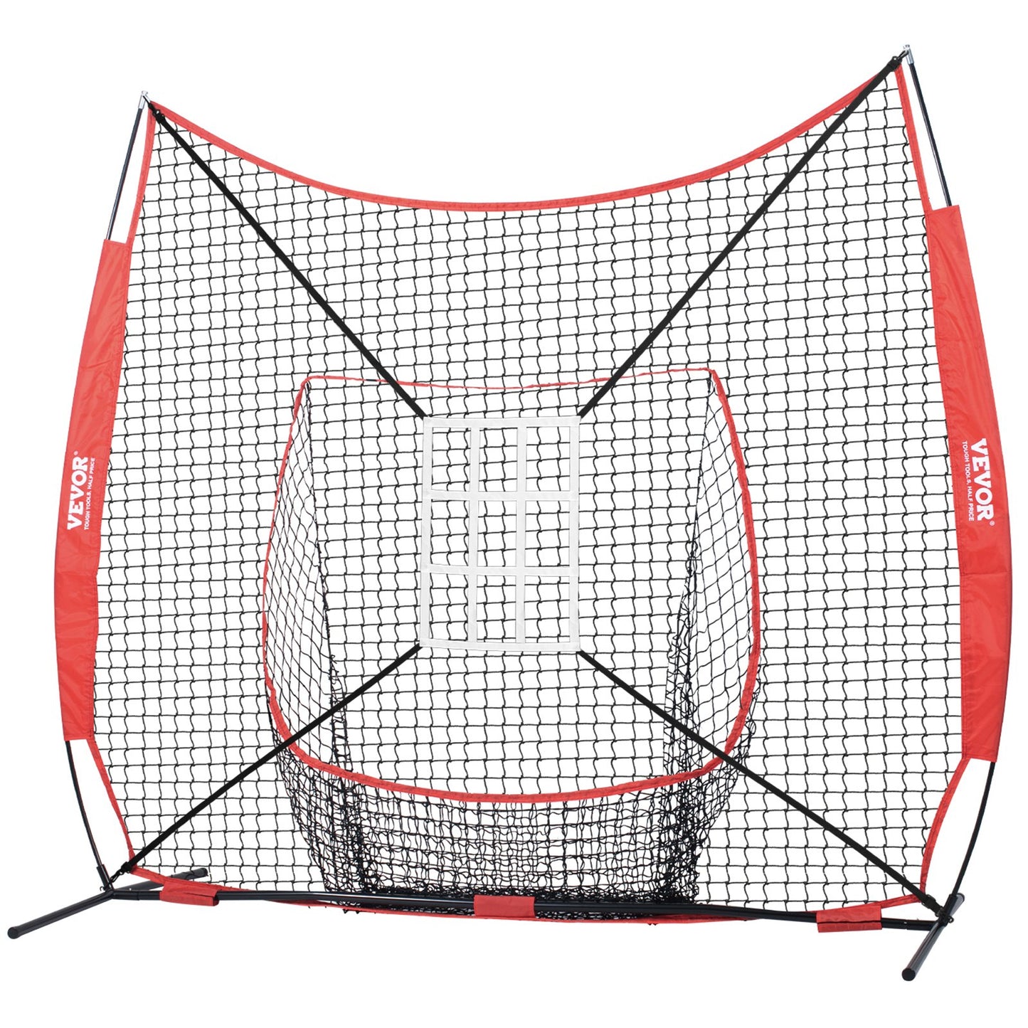 7x7 ft Baseball Softball Training Net, Portable Baseball Training Net for Hitting Catching Pitching, Backstop Equipment with Bow, Carrying Bag, Strike Zone, 12 Balls, Tee and Ball Collector