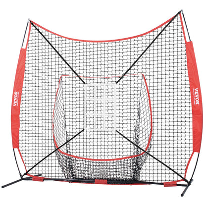 7x7 ft Baseball Softball Training Net, Portable Baseball Training Net for Hitting Catching Pitching, Backstop Equipment with Bow, Carrying Bag, Strike Zone, 12 Balls, Tee and Ball Collector