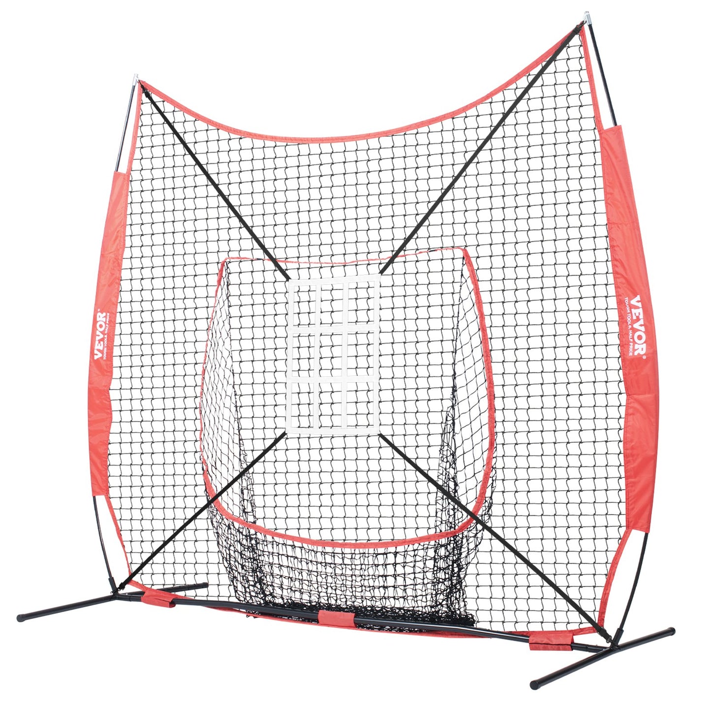 7x7 ft Baseball Softball Training Net, Portable Baseball Training Net for Hitting Catching Pitching, Backstop Equipment with Bow, Carrying Bag, Strike Zone, 12 Balls, Tee and Ball Collector