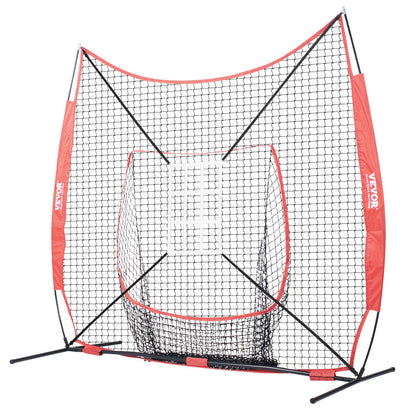 7x7 ft Baseball Softball Training Net, Portable Baseball Training Net for Hitting Catching Pitching, Backstop Equipment with Bow, Carrying Bag, Strike Zone, 12 Balls, Tee and Ball Collector