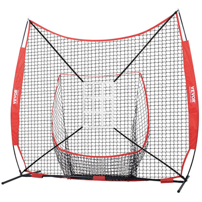 7x7 ft Baseball Softball Training Net, Portable Baseball Training Net for Hitting Catching Pitching, Backstop Equipment with Bow, Carrying Bag, Strike Zone, 12 Balls, Tee and Ball Collector