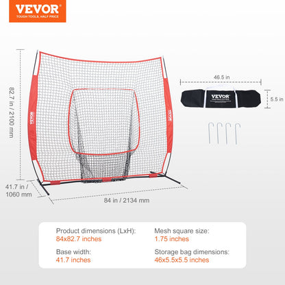 7x7 ft Baseball Softball Practice Net, Portable Baseball Training Net for Hitting Batting Catching Pitching, Backstop Baseball Equipment Training Aids with Carry Bag and Strike Zone