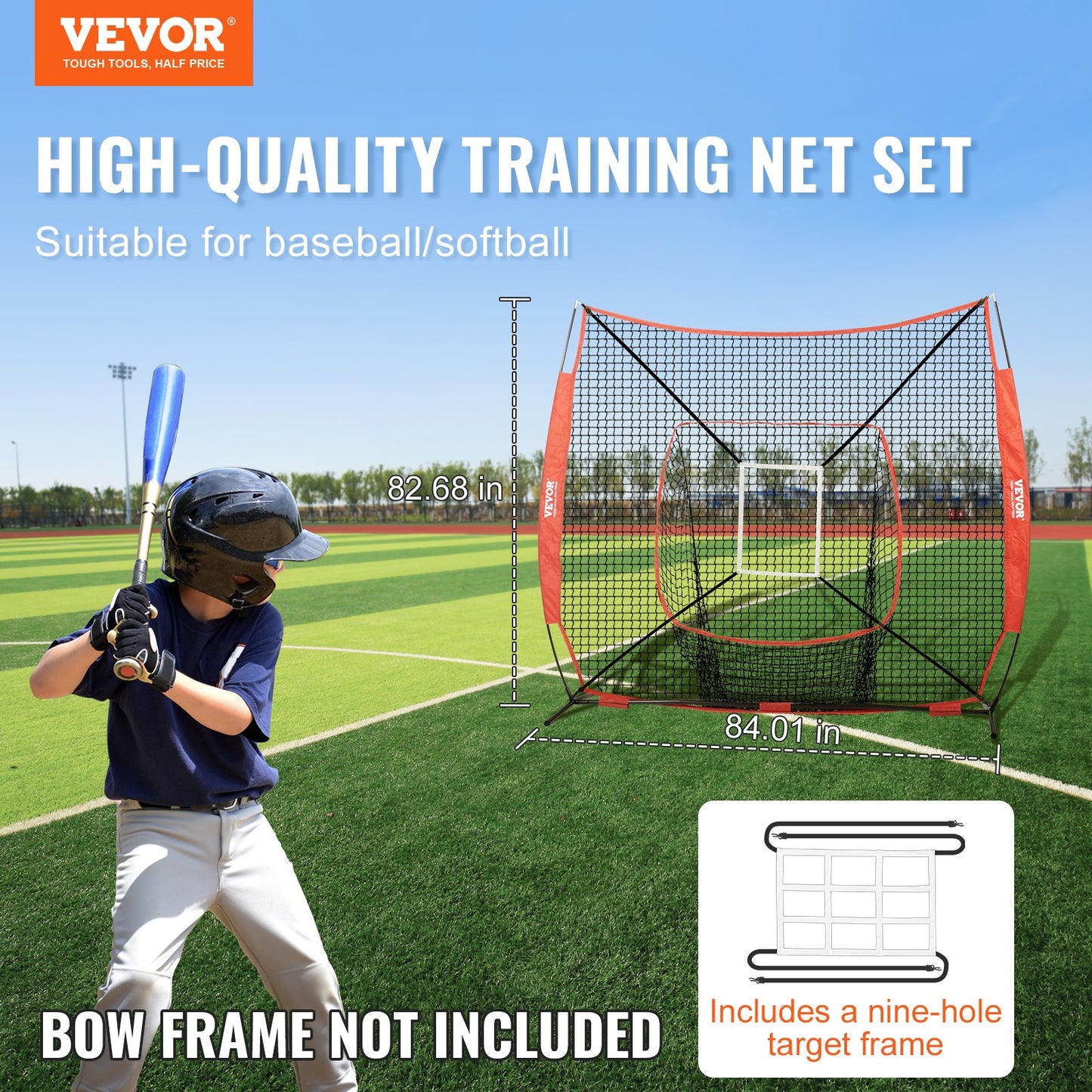 7x7 ft Baseball Softball Training Net, Portable Baseball Training Net for Hitting Batting Catching Pitching, Backstop Baseball Equipment Training Aid with Strike Zone (Net Only, Without Support Frame)