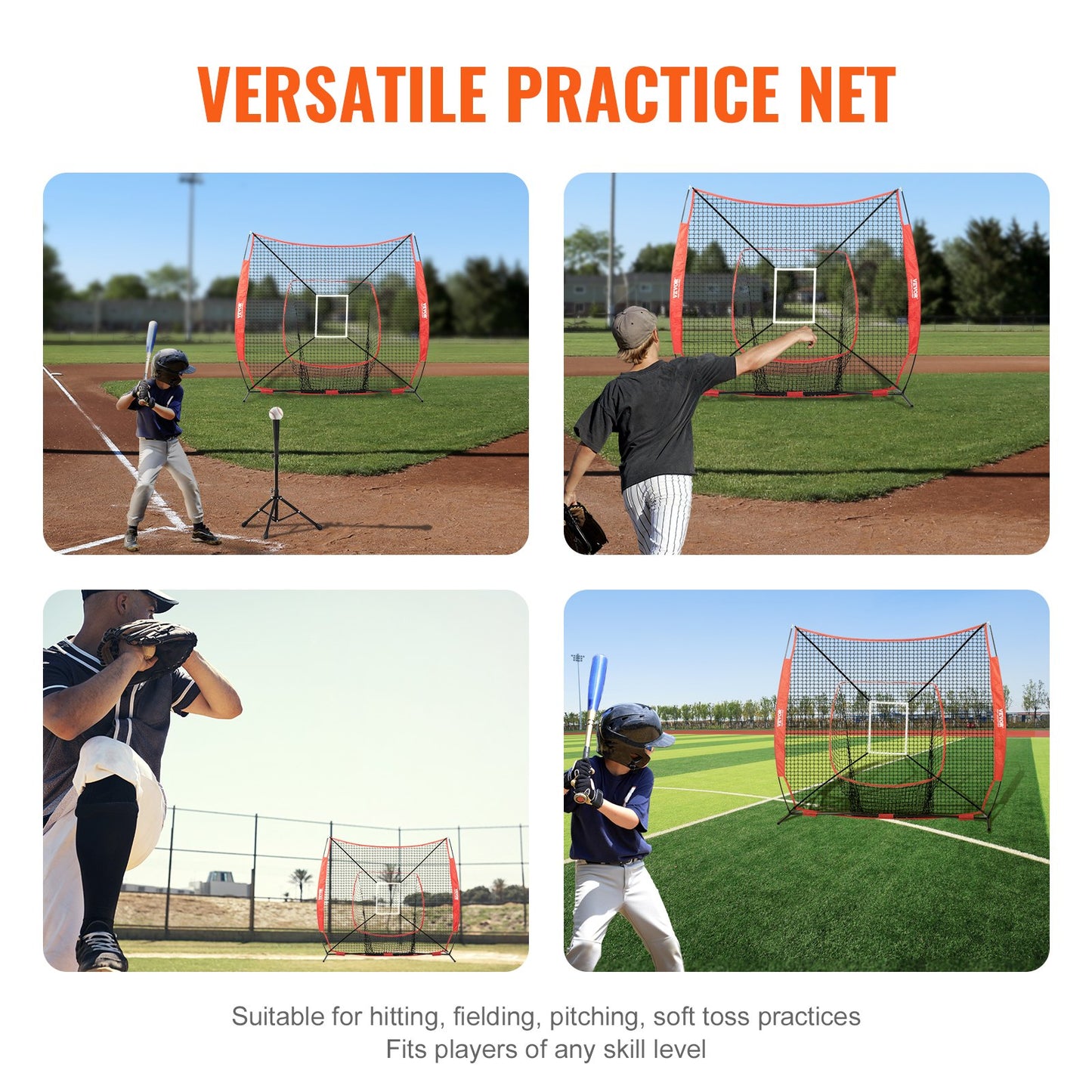 7x7 ft Baseball Softball Training Net, Portable Baseball Training Net for Hitting Batting Catching Pitching, Backstop Baseball Equipment Training Aid with Strike Zone (Net Only, Without Support Frame)