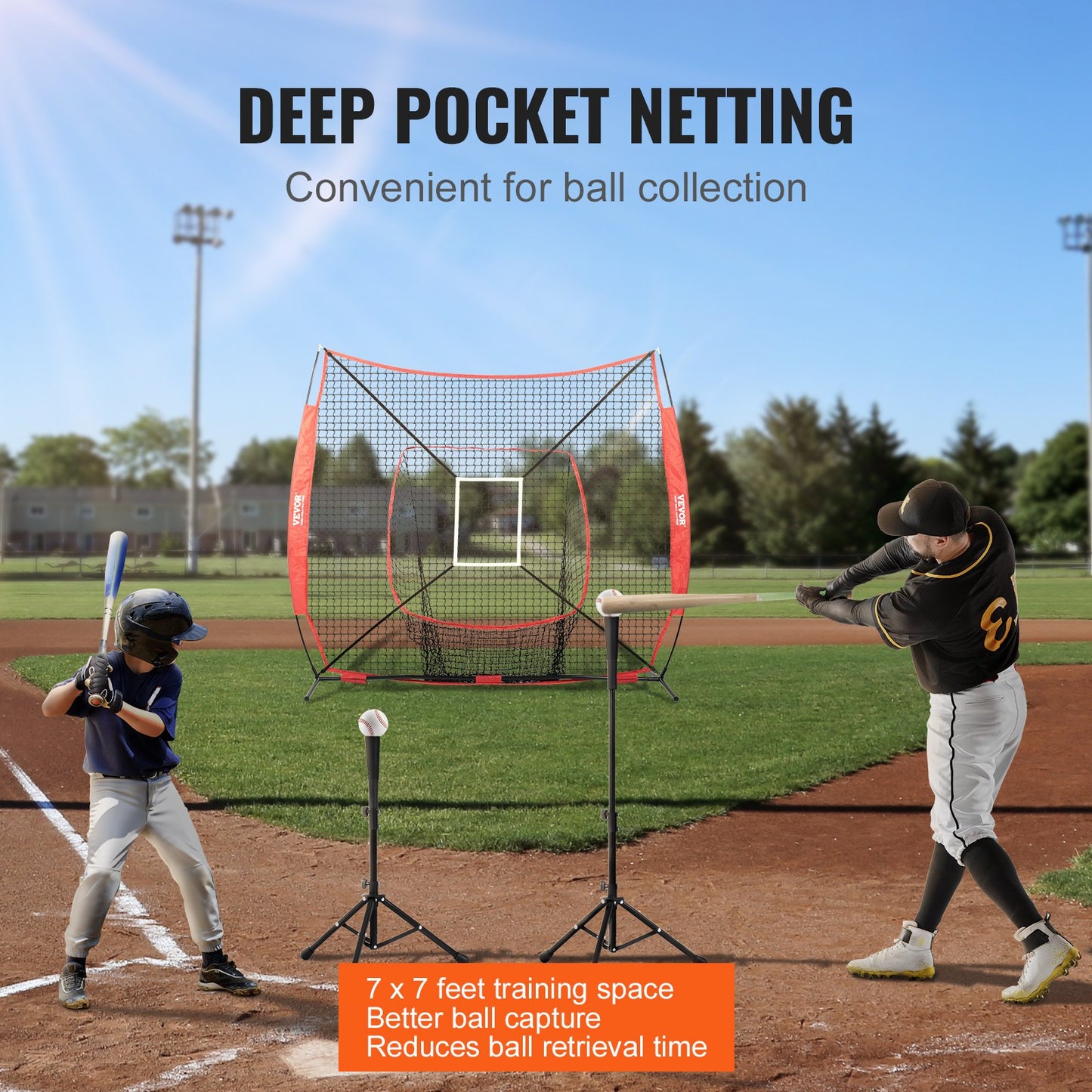 7x7 ft Baseball Softball Training Net, Portable Baseball Training Net for Hitting Batting Catching Pitching, Backstop Baseball Equipment Training Aid with Strike Zone (Net Only, Without Support Frame)