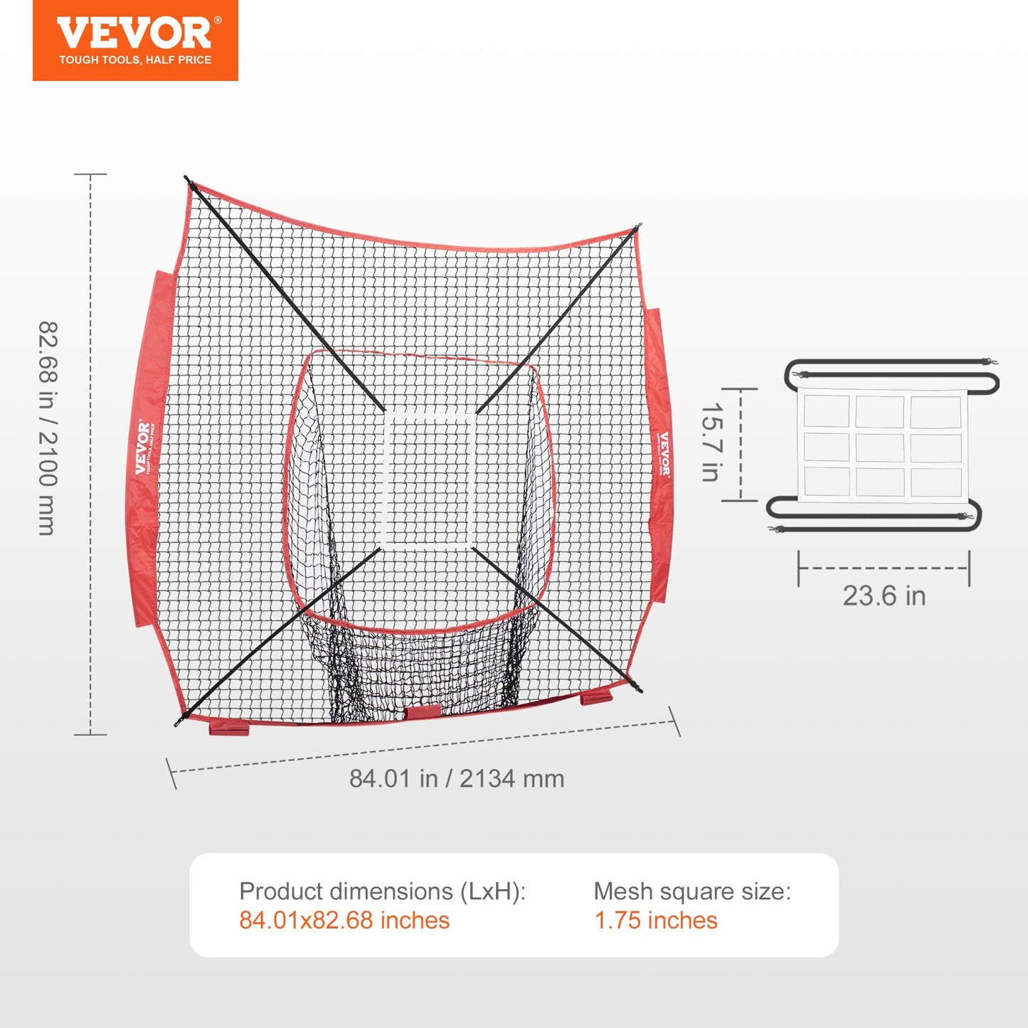 7x7 ft Baseball Softball Training Net, Portable Baseball Training Net for Hitting Batting Catching Pitching, Backstop Baseball Equipment Training Aid with Strike Zone (Net Only, Without Support Frame)