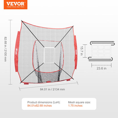 7x7 ft Baseball Softball Training Net, Portable Baseball Training Net for Hitting Batting Catching Pitching, Backstop Baseball Equipment Training Aid with Strike Zone (Net Only, Without Support Frame)
