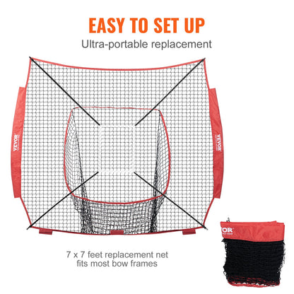 7x7 ft Baseball Softball Practice Net, Portable Baseball Training Net for Hitting Batting Catching Pitching, Backstop Baseball Equipment Training Aids with Strike Zone (Net Only)
