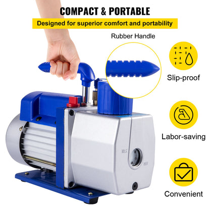 Single stage rotary vane vacuum pump 7CFM 1/2HP deep HVAC