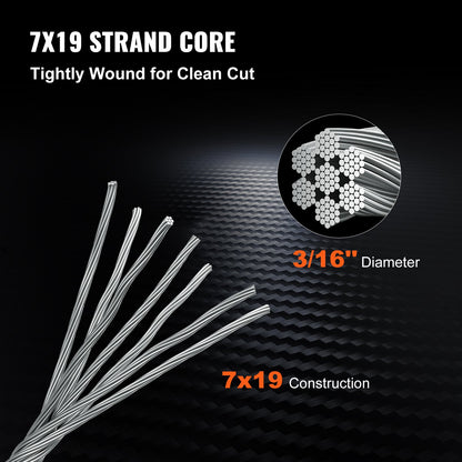 3/16 Inch 7x19 Stainless Steel Aircraft Cable Reel 500FT Stainless Steel Cable T304 Wire Rope Winch Cable Replacement (T304)