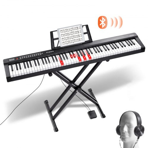 88 tangenters digitalpiano, halvviktade tangenter, fullstort elektriskt pianoset med justerbart stativ, inbyggda högtalare, sustainpedal, hörlurar, Bluetooth MIDI USB för nybörjare |  EU