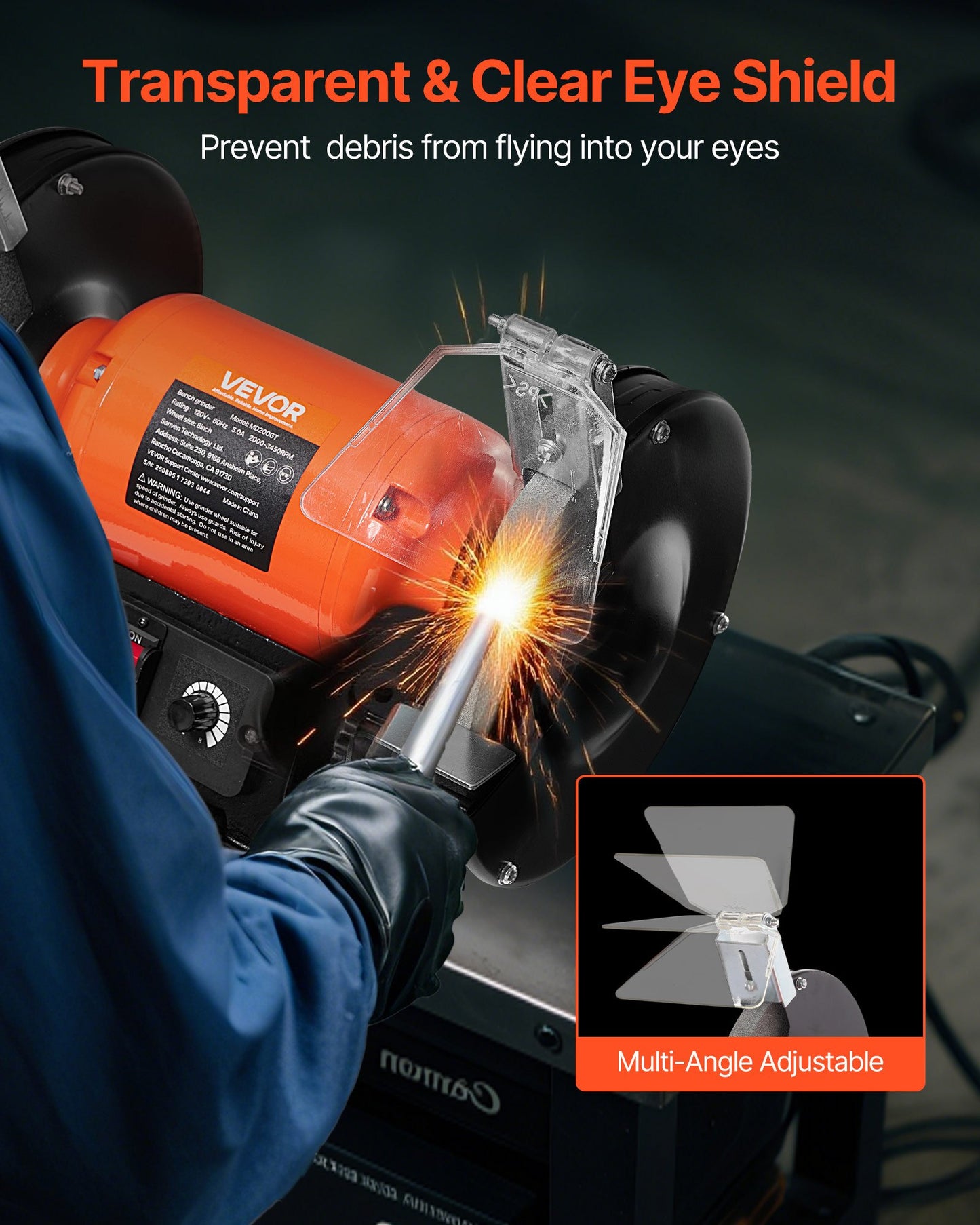 Bench Grinder, 8-inch Variable Speed Bench Grinder, 2000-3450RPM Table Grinders with 550W 5.0A Induction Motor, 36/60-Grit Grinding Wheel & Adjustable Eye Shield for Sharpening Grinding