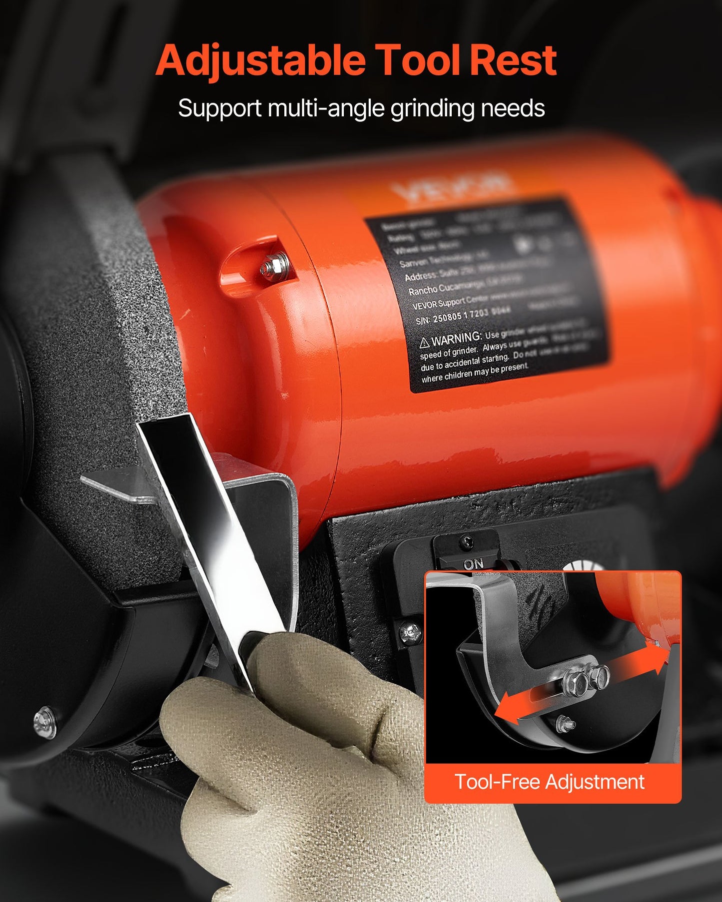 Bench Grinder, 8-inch Variable Speed Bench Grinder, 2000-3450RPM Table Grinders with 550W 5.0A Induction Motor, 36/60-Grit Grinding Wheel & Adjustable Eye Shield for Sharpening Grinding