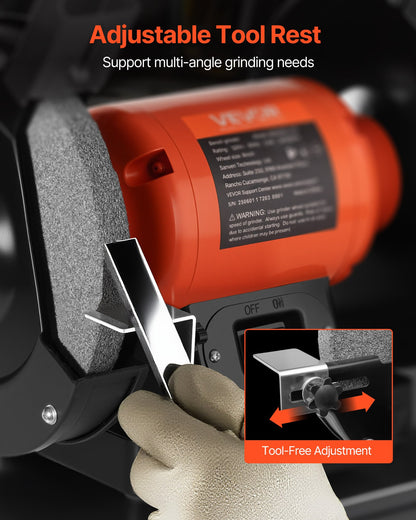 Bench Grinder, 8-inch Single Speed Bench Grinder, 3450RPM High-Speed Table Grinders with 350W 3.0A Induction Motor, 36/60-Grit Grinding Wheel & Adjustable Eye Shield for Fast Sharpening Grinding