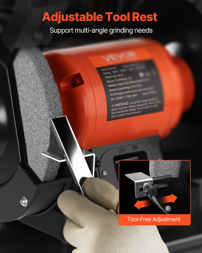 Bench Grinder, 8-inch Single Speed Bench Grinder, 3450RPM High-Speed Table Grinders with 550W 4.5A Induction Motor, 36/60-Grit Grinding Wheel & Adjustable Eye Shield for Fast Sharpening Grinding
