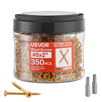 Wood Screws 350 PCS, #8 x 2-Inch Anti-Rust Coated, Exterior Deck Screw Torx/T25 Star Drive, Metal Rust-Resistant Outdoor Decking Screws with 2 Screw Connectors, for Decking Fencing Framing