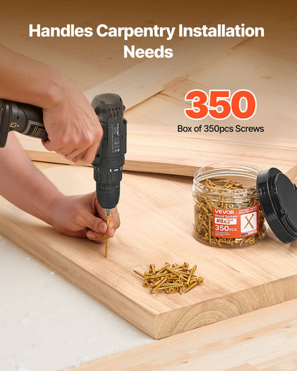 Wood Screws 350 PCS, #8 x 2-Inch Anti-Rust Coated, Exterior Deck Screw Torx/T25 Star Drive, Metal Rust-Resistant Outdoor Decking Screws with 2 Screw Connectors, for Decking Fencing Framing