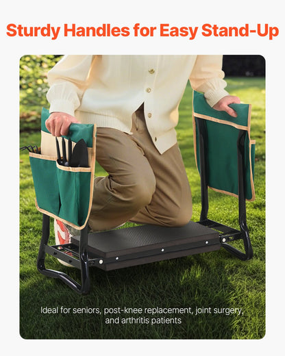 Garden Kneeler and Seat, 8 in Wide Kneeling Pad, Heavy Duty Garden Kneeling Stool, Folding Garden Seat with 2 Tool Bags, Relieve Knee & Back Pain, Portable Garden Bench for Women Grandparents