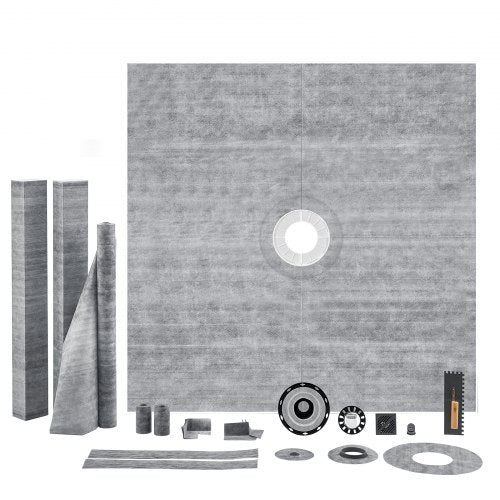Shower Curb Kit, 72"x72" Shower Pan Kit with 2" ABS Central Flange, 4" Stainless Steel Grate, Waterproof Shower Curb & Membrane & Strip, Shower Pan Slope Sticks Fit for Bathroom