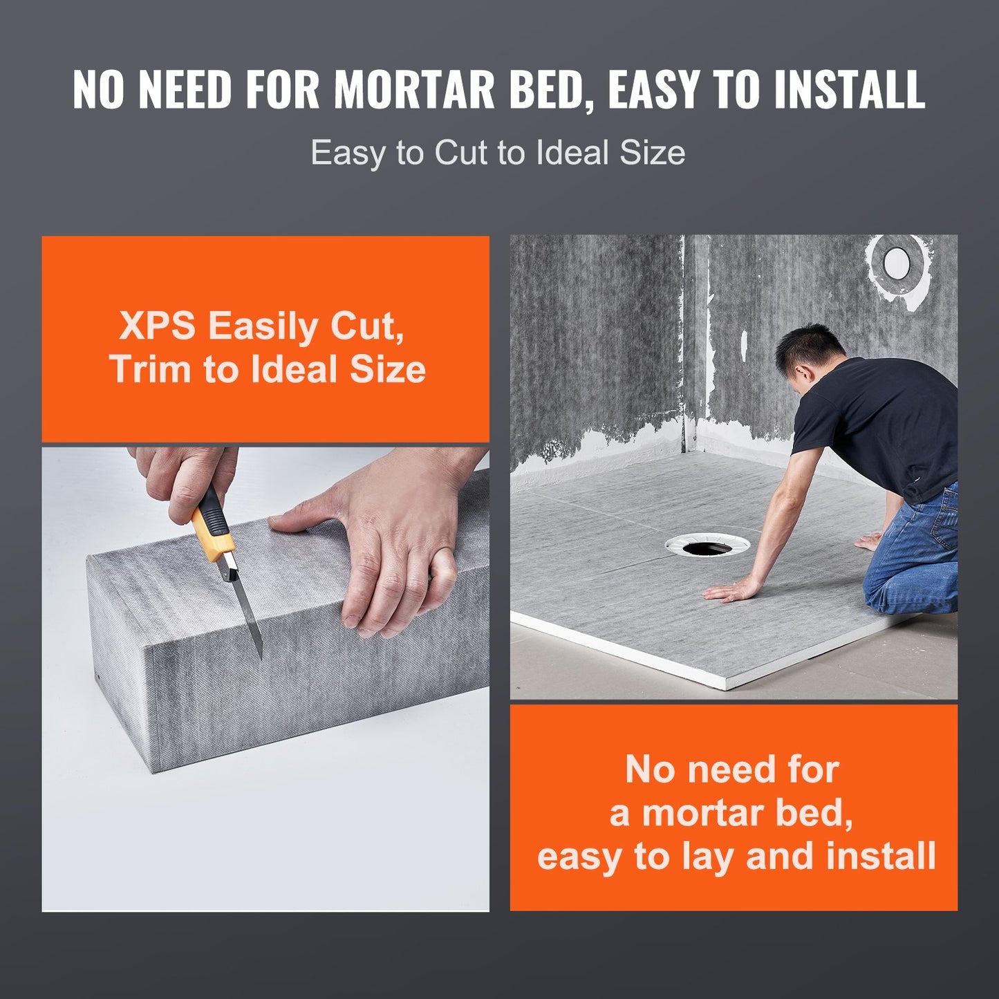 Shower Curb Kit, 72"x72" Shower Pan Kit with 2" ABS Central Flange, 4" Stainless Steel Grate, Waterproof Shower Curb & Membrane & Strip, Shower Pan Slope Sticks Fit for Bathroom
