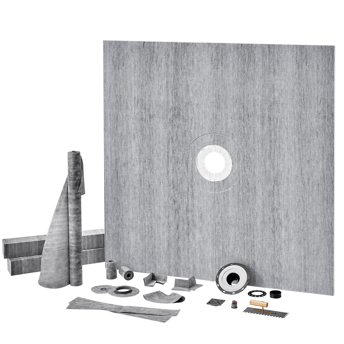Shower Curb Kit, 72"x72" Shower Pan Kit with 2" ABS Central Flange, 4" Stainless Steel Grate, Waterproof Shower Curb & Membrane & Strip, Shower Pan Slope Sticks Fit for Bathroom