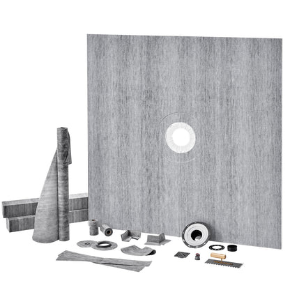 Shower Curb Kit, 72"x72" Shower Pan Kit with 2" ABS Central Flange, 4" Stainless Steel Grate, Waterproof Shower Curb & Membrane & Strip, Shower Pan Slope Sticks Fit for Bathroom