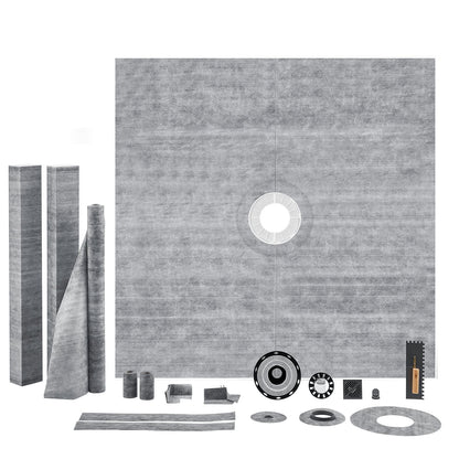 Shower Curb Kit, 72"x72" Shower Pan Kit with 2" ABS Central Flange, 4" Stainless Steel Grate, Waterproof Shower Curb & Membrane & Strip, Shower Pan Slope Sticks Fit for Bathroom