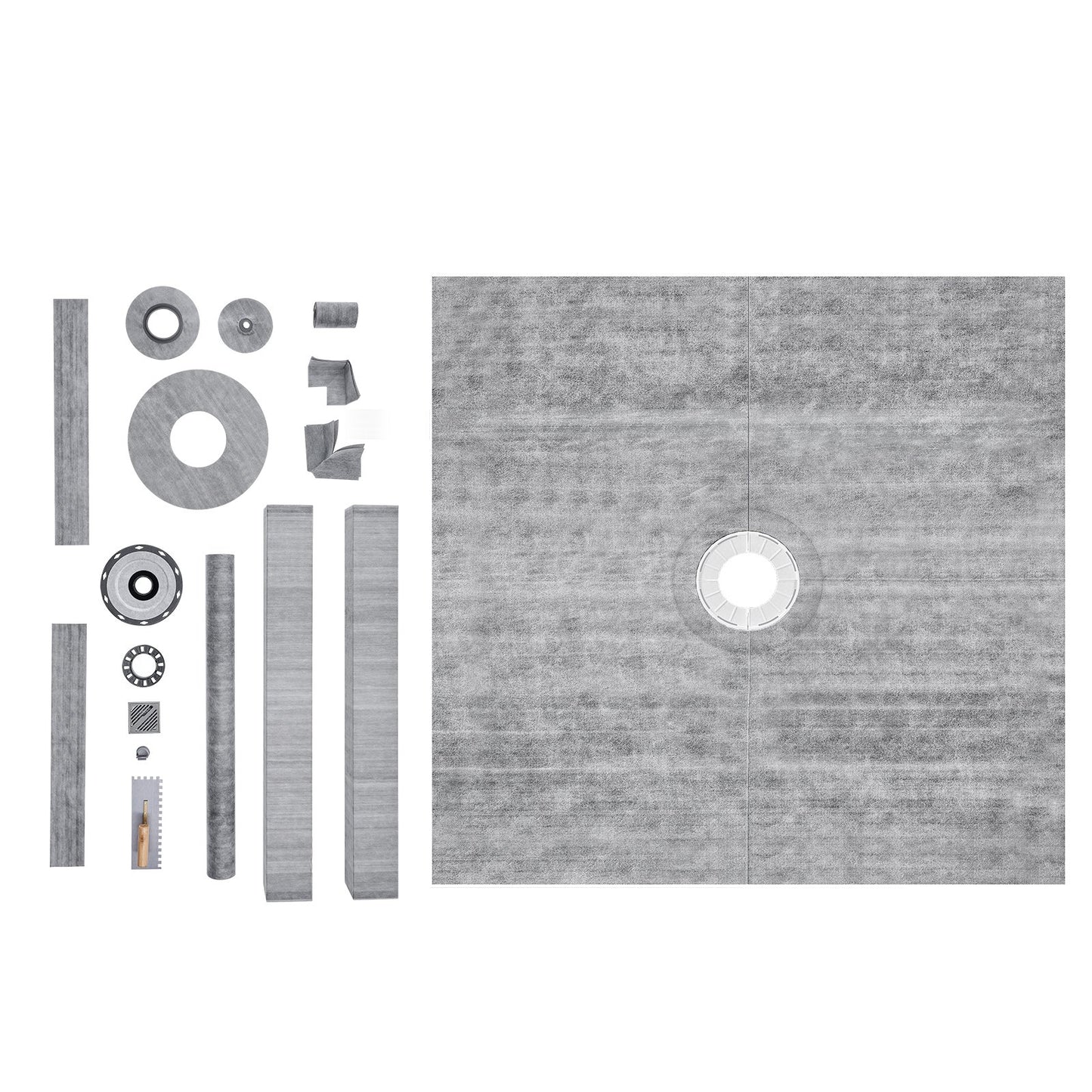 Duschkantsats, 1828x1828 mm duschkarsats med 50,8 mm ABS-centralfläns, 101,6 mm rostfritt stålgaller, vattentät duschkant och membran & list, lutningsstavar för duschkar Passar för badrum