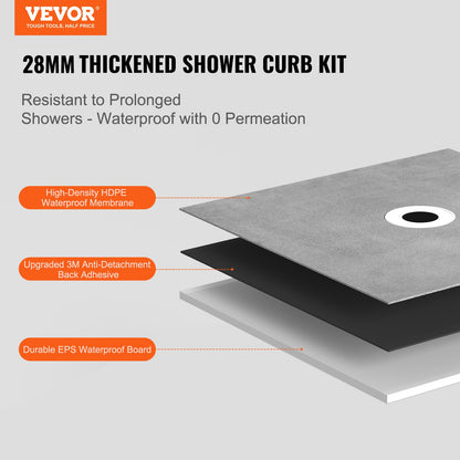Shower Curb Kit, 60"x48" Shower Pan Kit with 2" ABS Central Flange, Waterproof Membrane, Stainless Steel Grate, Shower Pan Slope Sticks Fit for Bathroom