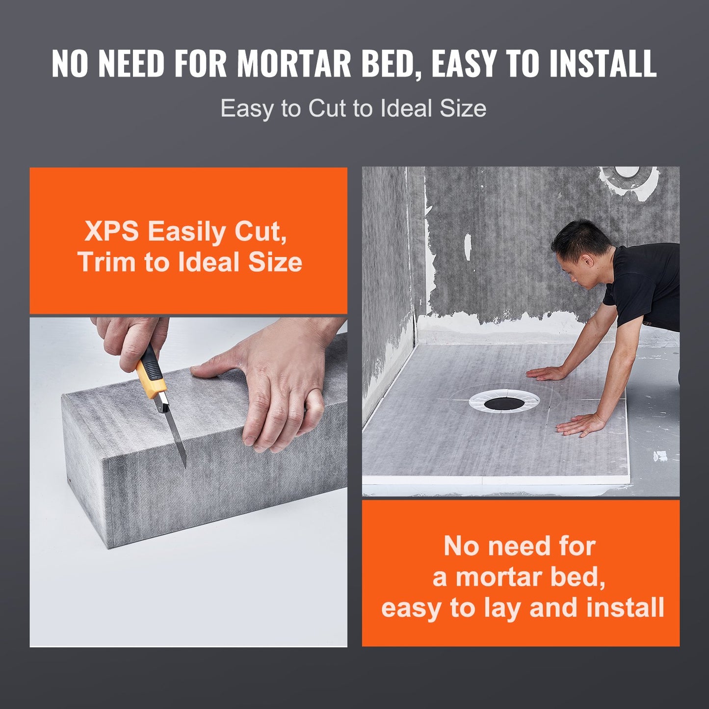 Shower Curb Kit, 60"x48" Shower Pan Kit with 2" ABS Central Flange, Waterproof Membrane, Stainless Steel Grate, Shower Pan Slope Sticks Fit for Bathroom