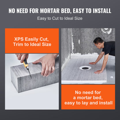 Shower Curb Kit, 60"x48" Shower Pan Kit with 2" ABS Central Flange, Waterproof Membrane, Stainless Steel Grate, Shower Pan Slope Sticks Fit for Bathroom