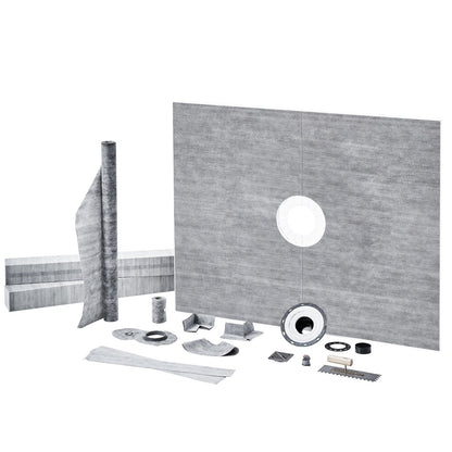 Shower Curb Kit, 60"x48" Shower Pan Kit with 2" ABS Central Flange, Waterproof Membrane, Stainless Steel Grate, Shower Pan Slope Sticks Fit for Bathroom