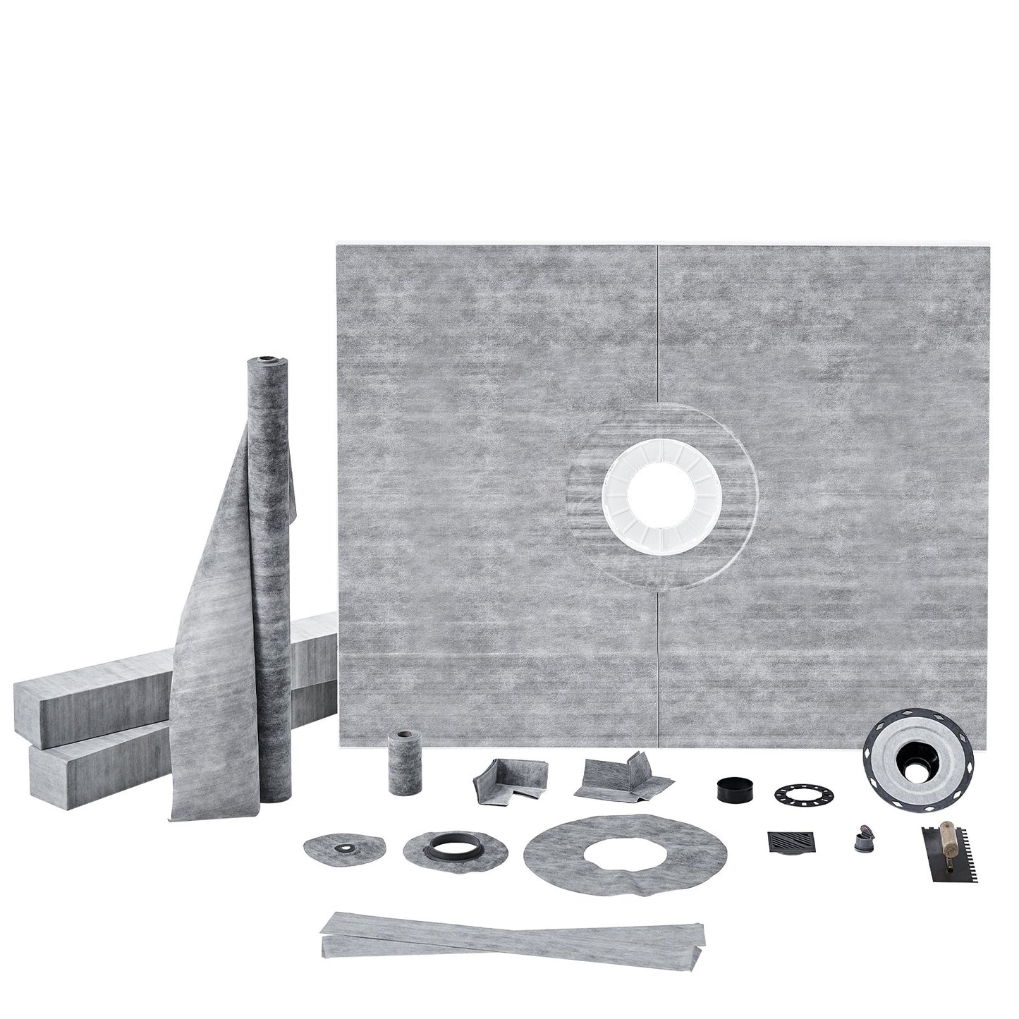 Shower Curb Kit, 60"x48" Shower Pan Kit with 2" ABS Central Flange, Waterproof Membrane, Stainless Steel Grate, Shower Pan Slope Sticks Fit for Bathroom