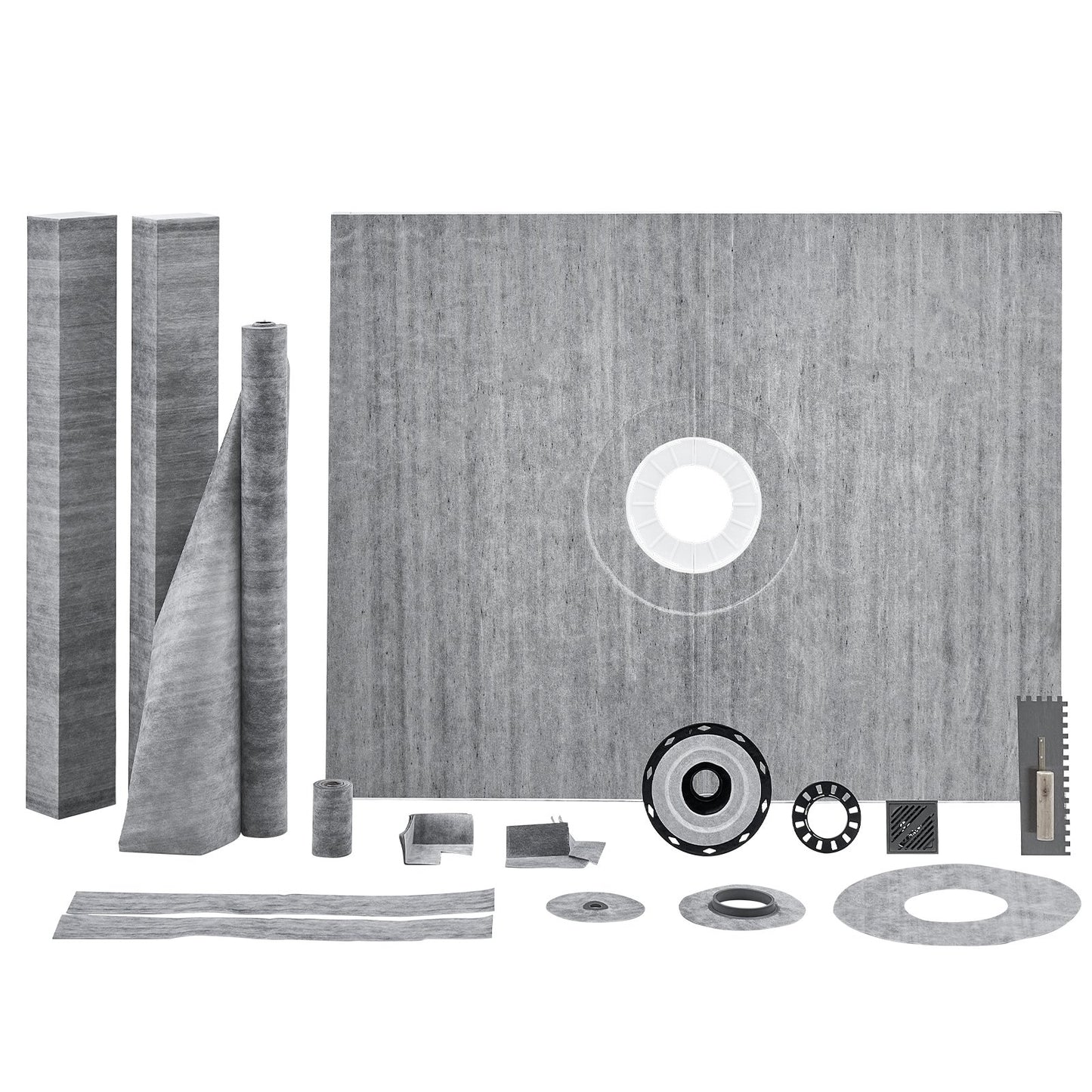 Shower Curb Kit, 60"x48" Shower Pan Kit with 2" ABS Central Flange, Waterproof Membrane, Stainless Steel Grate, Shower Pan Slope Sticks Fit for Bathroom