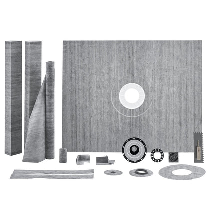 Shower Curb Kit, 60"x48" Shower Pan Kit with 2" ABS Central Flange, Waterproof Membrane, Stainless Steel Grate, Shower Pan Slope Sticks Fit for Bathroom