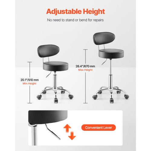 Shop Hocker, verstellbarer Garagensitz, 136 kg Tragkraft, mit Rückenlehne und Rädern | EU