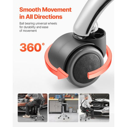 Shop Hocker, verstellbarer Garagensitz, 136 kg Tragkraft, mit Rückenlehne und Rädern | EU