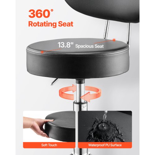 Shop Hocker, verstellbarer Garagensitz, 136 kg Tragkraft, mit Rückenlehne und Rädern | EU