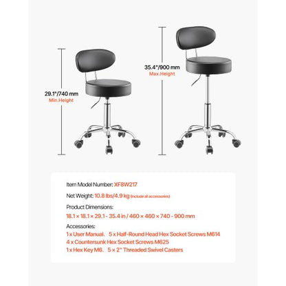 Shop Hocker, verstellbarer Garagensitz, 136 kg Tragkraft, mit Rückenlehne und Rädern | EU