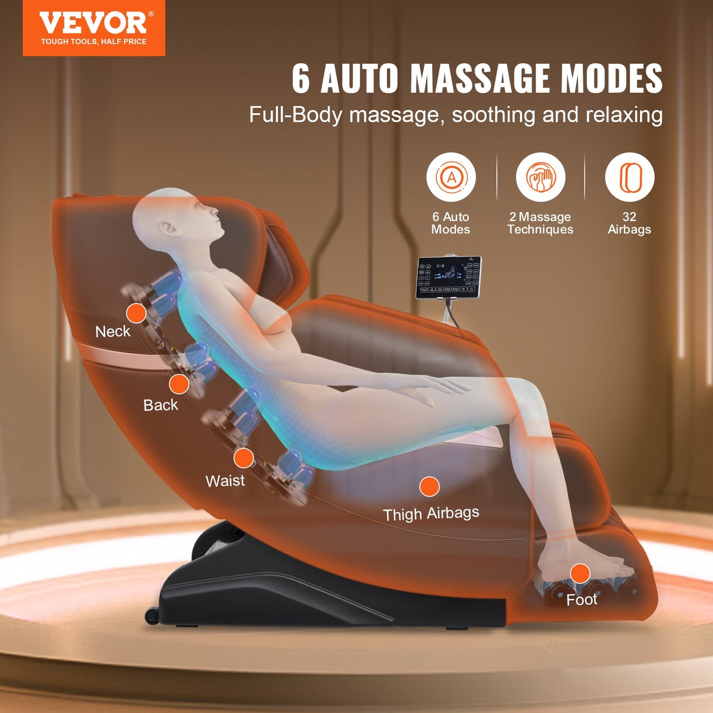 Helkroppsmassagestol 0 Gravity 3D Shiatsu Fåtölj 6 lägen Relax Stol