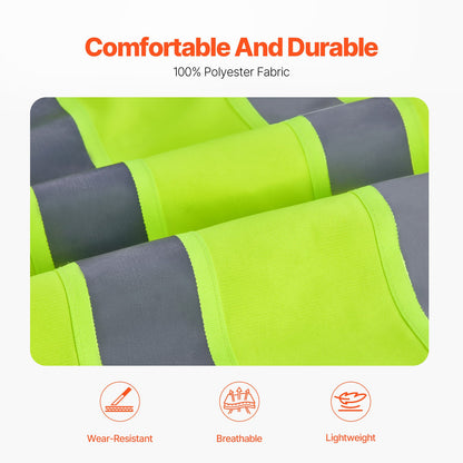 Safety Vest, 10 Pockets Yellow Safety Vest, High Visibility Zipper Front Safety Vest with Reflective Strips, Hi Vis Work Construction Vest with Pockets and Walkie-Talkie Clip, for Men & Woman