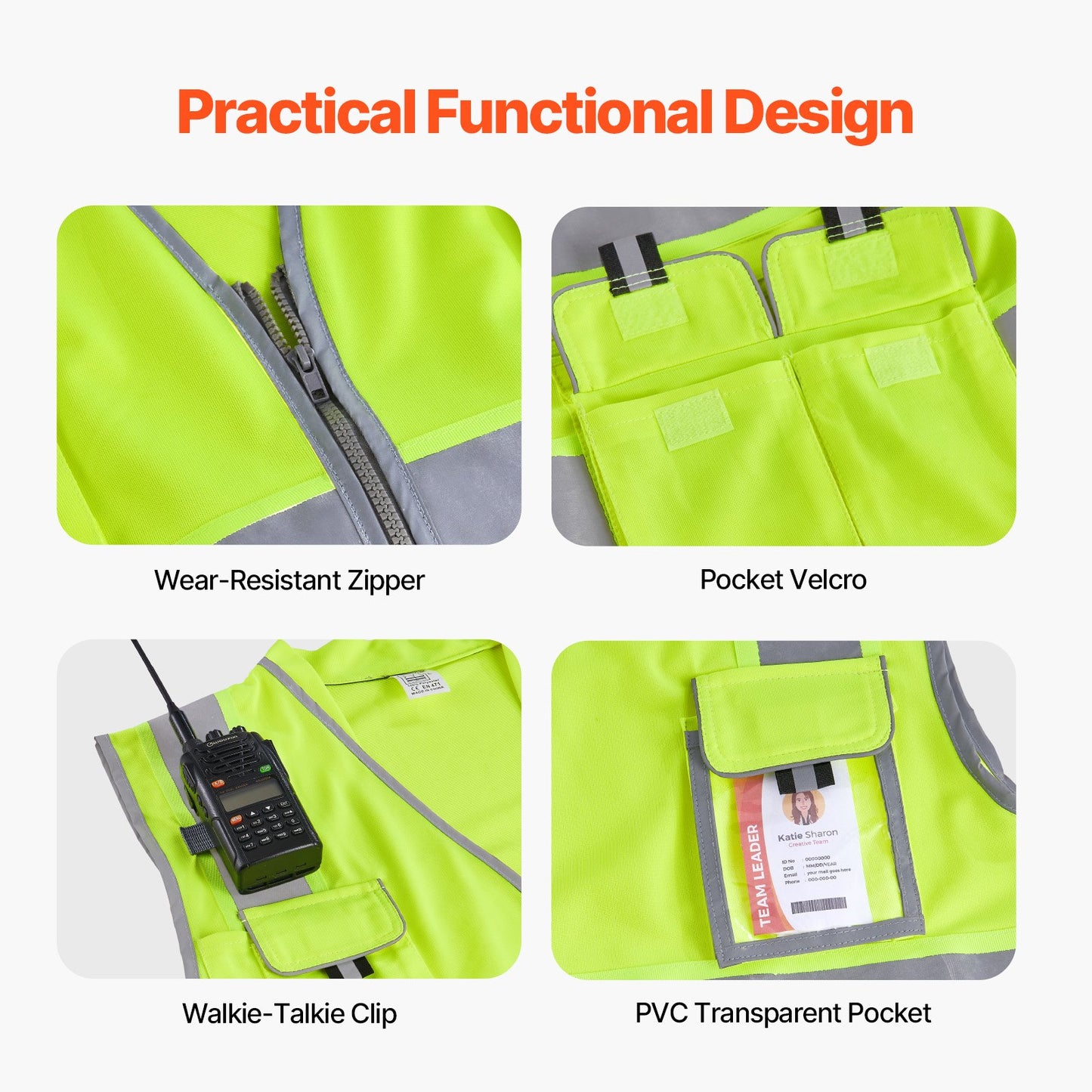 Safety Vest, 10 Pockets Yellow Safety Vest, Hi Vis Zipper Front Safety Vest with Reflective Strips, High Visibility Work Construction Vest with Pockets and Walkie-Talkie Clip, for Men & Woman