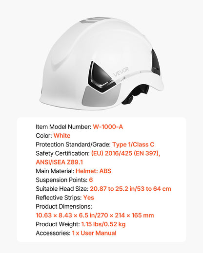 Safety Helmet, ANSI/ISEA Z89.1 Approved ABS Safety Hard Hat with 6-Point Ratchet Suspension, Adjustable Vented Hardhat for Men Women Adults, for Outdoor Indoor Industrial Construction Workwear