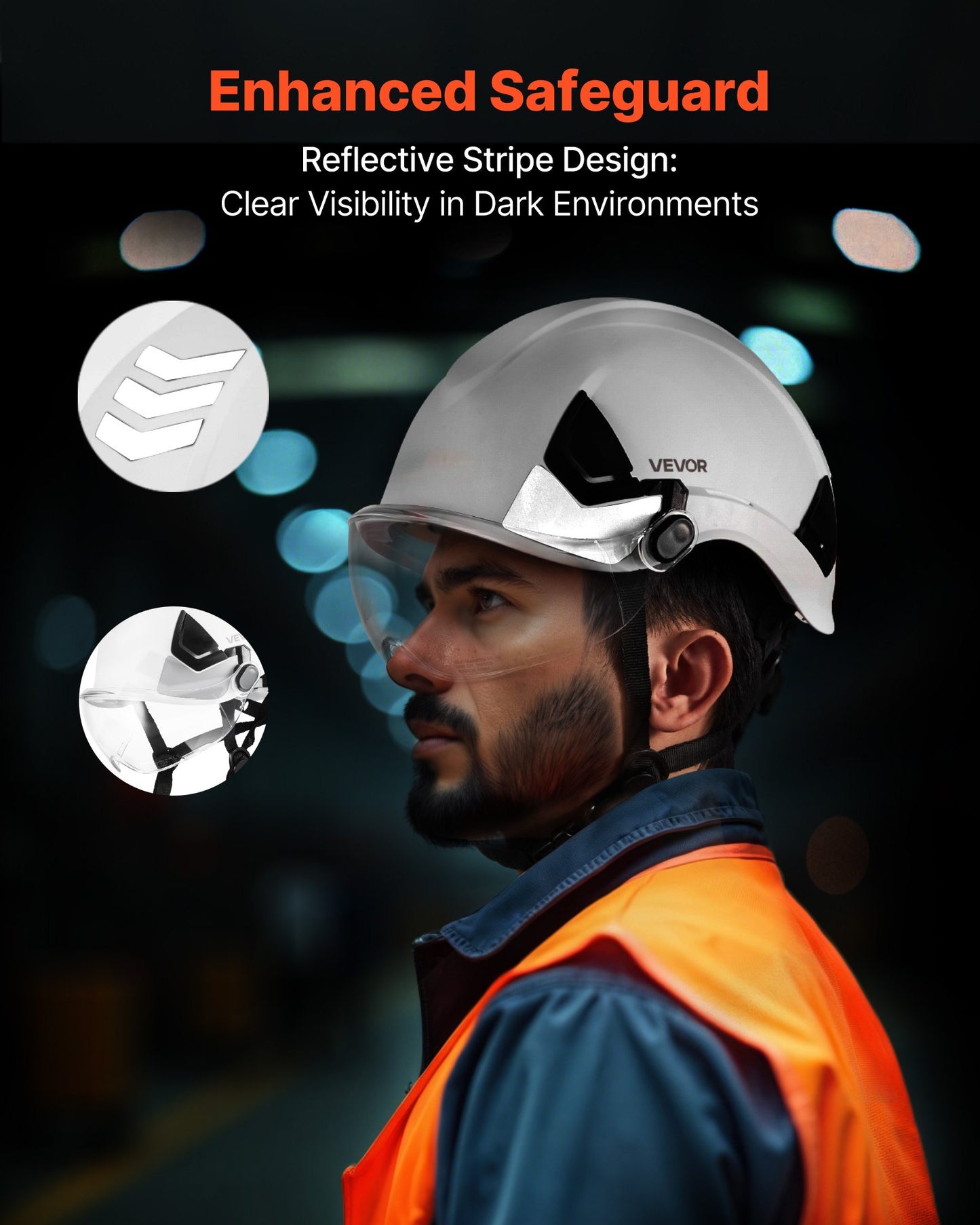 Industrial Safety Helmet, ANSI/ISEA Z89.1 Approved ABS Hard Hat with Visor & 6-Point Ratchet Suspension, Adjustable Vented Hardhat for Men & Women, for Outdoor and Indoor Construction Workwear