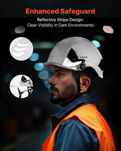 Industrial Safety Helmet, ANSI/ISEA Z89.1 Approved ABS Hard Hat with Visor & 6-Point Ratchet Suspension, Adjustable Vented Hardhat for Men & Women, for Outdoor and Indoor Construction Workwear